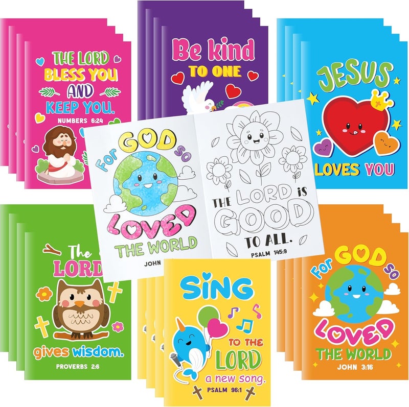 Dvbonike 24Pcs Bible Verses Coloring Books - Religious Theme DIY Color-in Pages with Inspirational Words Drawing Holiday Christian Activity Supplies for Sunday School Classroom Rewards Gift for Kids - Image 1
